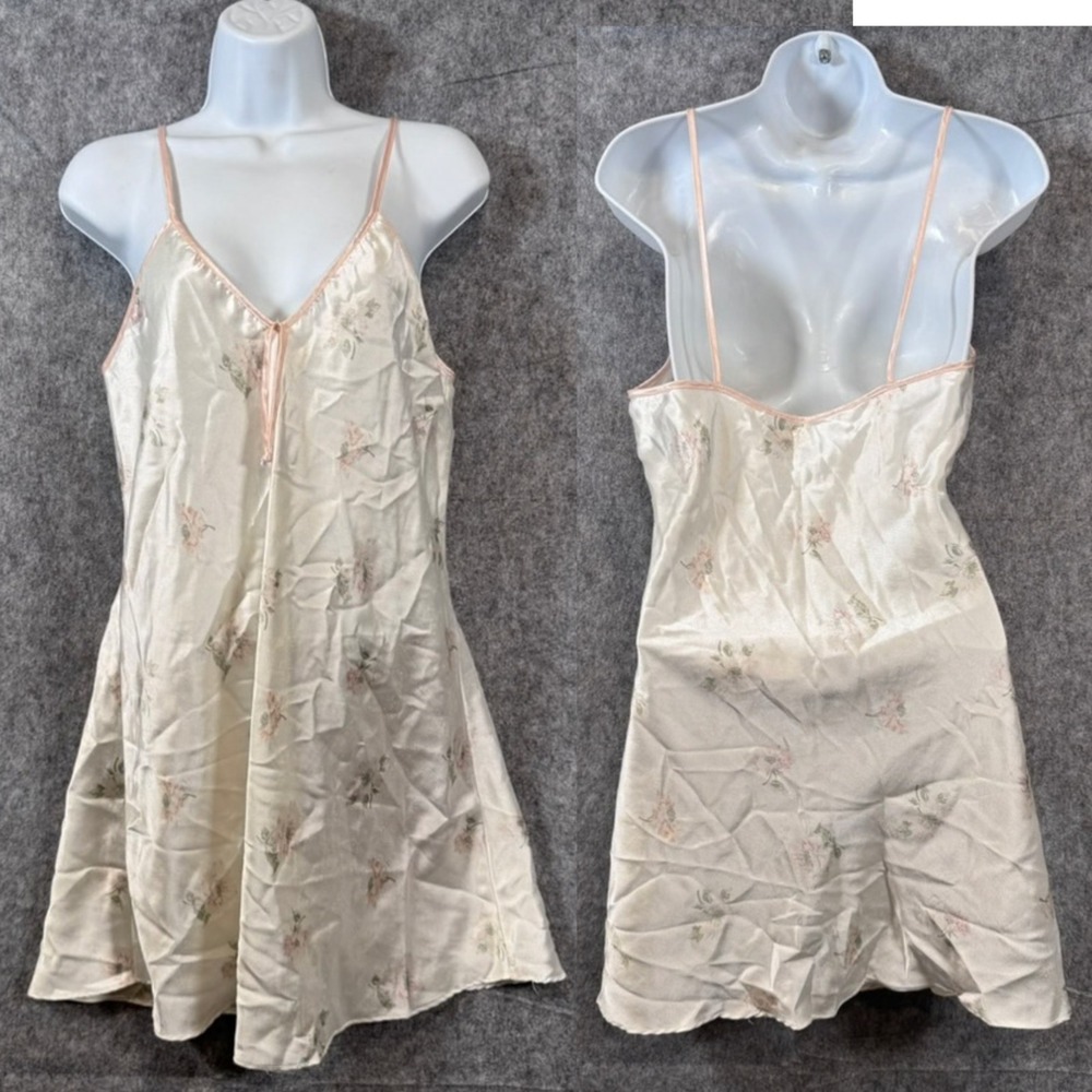 Y2K Floral Satin Slip Dress Size Medium Fairycore Romantic French Girl 90s Gown
